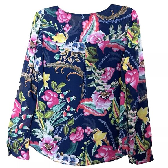 Soft Surroundings Samantha Chiffon Floral Tropical Button Front Shirt Blouse S - Picture 3 of 10